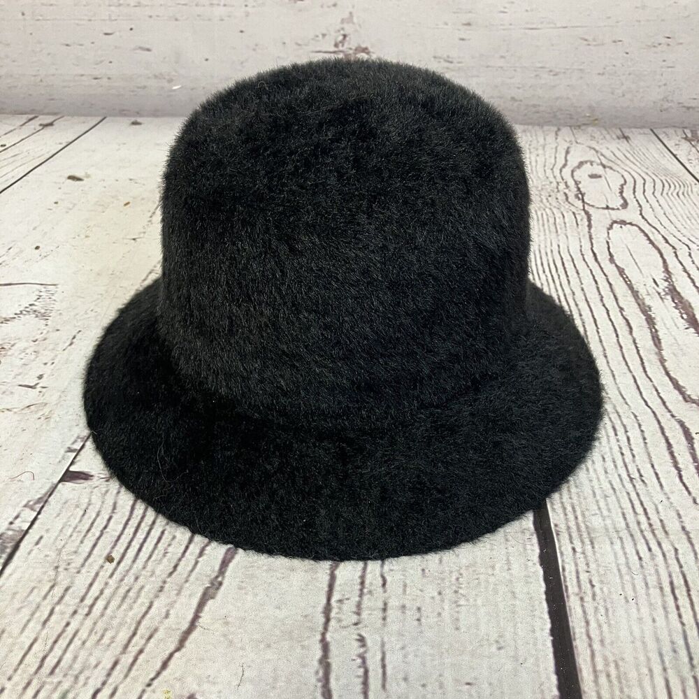 Vince Camuto Black Bucket Hat Womens One Size Fuzzy Nylong Acrylic Blend - Picture 1 of 6